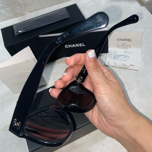 100% AUTH SQUARE CHANEL POLARIZED SUNGLASSES BLACK RECEIPT , CASE , TAG - Picture 14 of 17